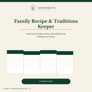 Keepsmith printable Family Recipe and Traditions Keeper cover